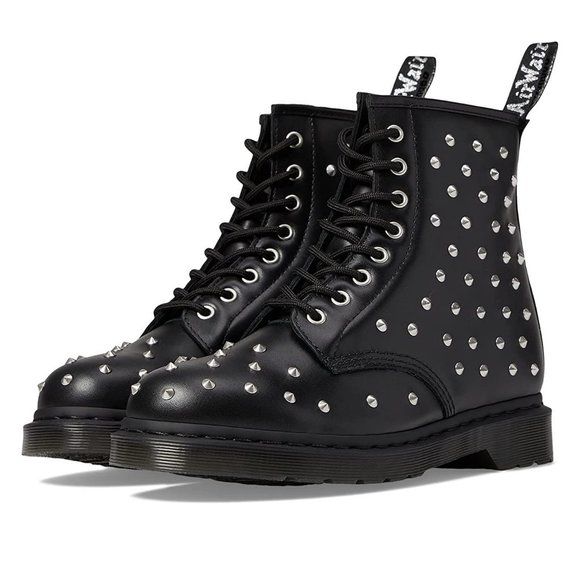 Dr. Martens 1460 Stud Wanama Combat BOOTS Size 7 Black Leather 8-Eye NEW - Picture 2 of 13